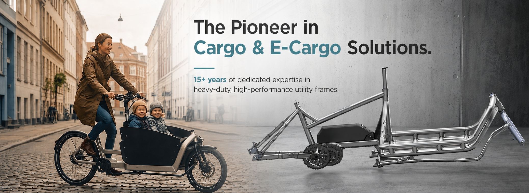 OEM cargo bike and e-cargo bike aluminum frame manufacturer specializing in heavy-duty utility bicycle frames for urban mobility and commercial transportation